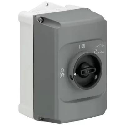 Caixa de partida cinza com manopla preta, IP65, para disjuntores-motor MS116, MS132 e MO132, ABB