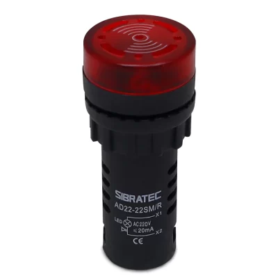 Buzzer e Sinalizador Luminoso AD22-220 Som Intermitente 220Vca 72dB Furação Ø22mm - 3115